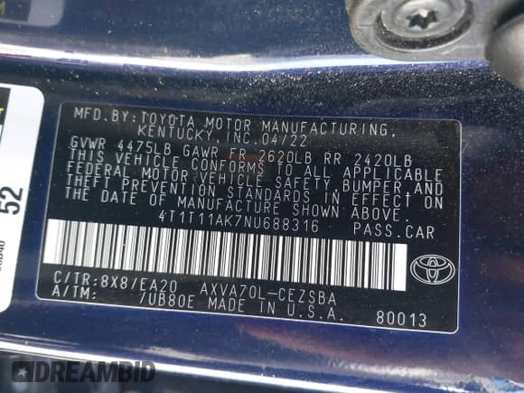 2022 Toyota Camry SE с VIN 4T1T11AK7NU688316, выставлен на аукционе IAAI как лот 43264041 с пробегом 26 139 миль миль и . История ставок и продаж доступна на DreamBid. Изображение 9.