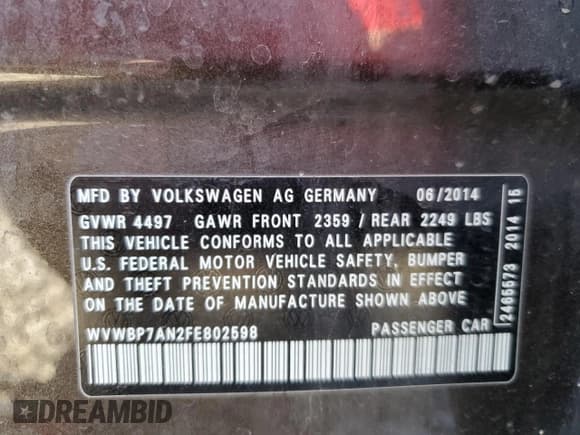 ✅ 2015 Volkswagen CC Sport • VIN: WVWBP7AN2FE802598 • Лот: 68955875. Опубликован ранее на Copart с пробегом 110 437 миль. Бесплатный доступ к архиву аукционных продаж из США и подробный отчёт об истории автомобиля на DreamBid. Изображение 12.