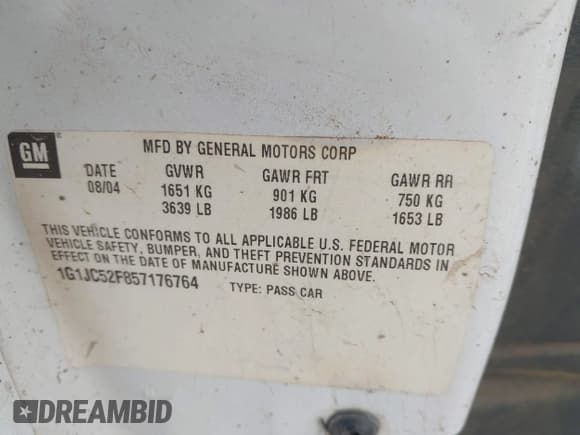 ✅ 2005 Chevrolet Cavalier • VIN: 1G1JC52F857176764 • Lot: 43443776. Listed on IAAI with 93,177 mi. Free auction sales archive from the USA and detailed vehicle history report at DreamBid. Image 9.