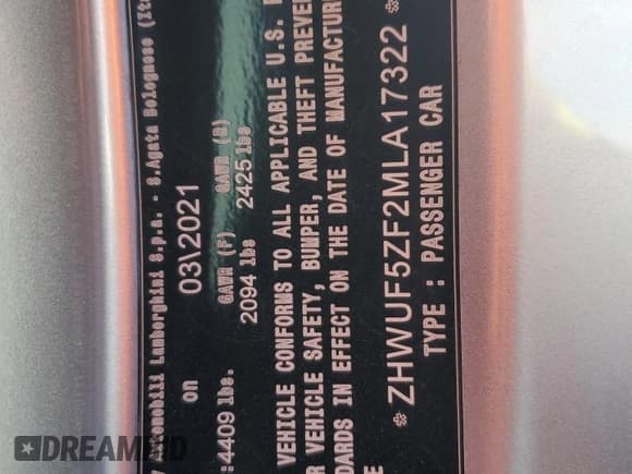 ✅ 2021 Lamborghini Huracan • VIN: ZHWUF5ZF2MLA17322 • Lot: 74884884. Listed on Copart with 11,078 mi. Free auction sales archive from the USA and detailed vehicle history report at DreamBid. Image 13.