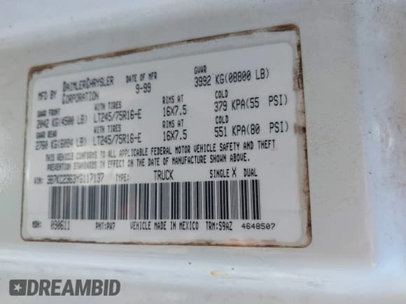 ✅ 2000 Dodge 2500 • VIN: 3B7KC2363YG117137 • Lot: 42177757. Listed on IAAI with 202,582 mi. Free auction sales archive from the USA and detailed vehicle history report at DreamBid. Image 9.