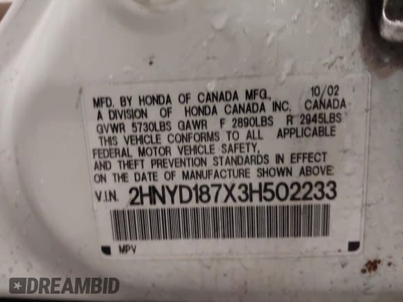 ✅ 2003 Acura MDX Touring • VIN: 2HNYD187X3H502233 • Lot: 41863001. Wystawiony na IAAI z przebiegiem 237 656 mil. Bezpłatny archiwum sprzedaży aukcyjnych z USA i szczegółowy raport historii pojazdu na DreamBid. Zdjęcie 9.