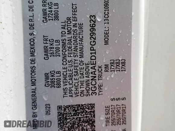 ✅ 2023 Chevrolet Silverado 1500 Work Truck • VIN: 3GCNAAED1PG299623 • Lot: 59376585. Listed on Copart with 21,592 mi. Free auction sales archive from the USA and detailed vehicle history report at DreamBid. Image 12.