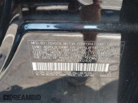 ✅ 2014 Lexus IS 250 • VIN: JTHCF1D21E5002409 • Lot: 43292181. Listed on IAAI with 126,773 mi. Free auction sales archive from the USA and detailed vehicle history report at DreamBid. Image 9.