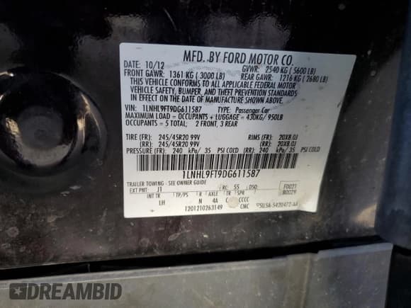 ✅ 2013 Lincoln MKS EcoBoost • VIN: 1LNHL9FT9DG611587 • Lot: 82713485. Wystawiony na Copart z przebiegiem 135 735 mil. Bezpłatny archiwum sprzedaży aukcyjnych z USA i szczegółowy raport historii pojazdu na DreamBid. Zdjęcie 12.