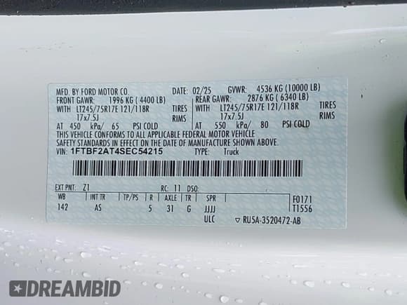 ✅ 2025 Ford F-250 XL • VIN: 1FTBF2AT4SEC54215 • Лот: 43491554. Опубликован ранее на IAAI с пробегом 1 224 миль. Бесплатный доступ к архиву аукционных продаж из США и подробный отчёт об истории автомобиля на DreamBid. Изображение 9.