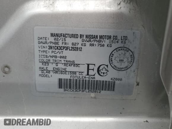 ✅ 2015 Nissan Micra S • VIN: 3N1CK3CP3FL252812 • Lot: 62697464. Wystawiony na Copart z przebiegiem 116 374 mil. Bezpłatny archiwum sprzedaży aukcyjnych z USA i szczegółowy raport historii pojazdu na DreamBid. Zdjęcie 12.