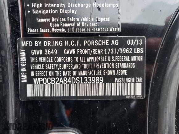 ✅ 2013 Porsche Boxster S • VIN: WP0CB2A84DS133989 • Lot: 78862314. Wystawiony na Copart z przebiegiem 78 246 mil. Bezpłatny archiwum sprzedaży aukcyjnych z USA i szczegółowy raport historii pojazdu na DreamBid. Zdjęcie 12.
