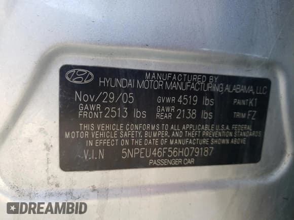 ✅ 2006 Hyundai Sonata GLS • VIN: 5NPEU46F56H079187 • Лот: 84040654. Опубликован ранее на Copart с пробегом 160 368 миль. Бесплатный доступ к архиву аукционных продаж из США и подробный отчёт об истории автомобиля на DreamBid. Изображение 12.