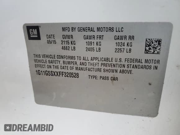 ✅ 2015 Chevrolet Malibu LTZ • VIN: 1G11G5SXXFF320528 • Lot: 90014615. Listed on Copart with 95,165 mi. Free auction sales archive from the USA and detailed vehicle history report at DreamBid. Image 12.