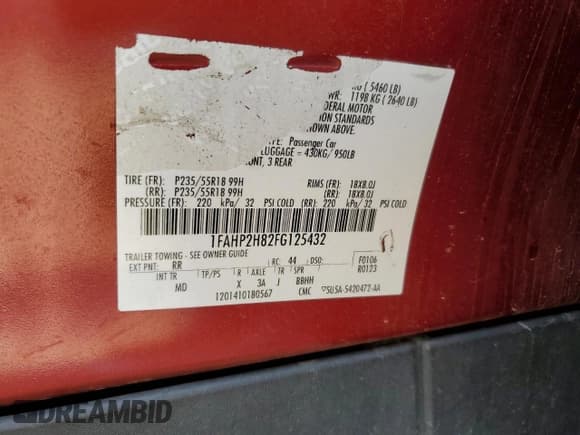 ✅ 2015 Ford Taurus SEL • VIN: 1FAHP2H82FG125432 • Lot: 69110395. Listed on Copart with 94,684 mi. Free auction sales archive from the USA and detailed vehicle history report at DreamBid. Image 13.