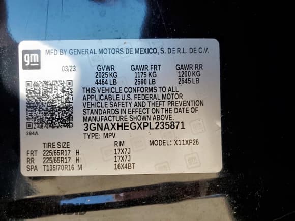 ✅ 2023 Chevrolet Equinox LS • VIN: 3GNAXHEGXPL235871 • Lot: 90810145. Listed on Copart with 53,949 mi. Free auction sales archive from the USA and detailed vehicle history report at DreamBid. Image 12.