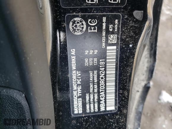 ✅ 2024 BMW 4 Series 430i xDrive • VIN: WBA43AT03RCN24181 • Lot: 88726365. Listed on Copart with Not provided. Free auction sales archive from the USA and detailed vehicle history report at DreamBid. Image 12.