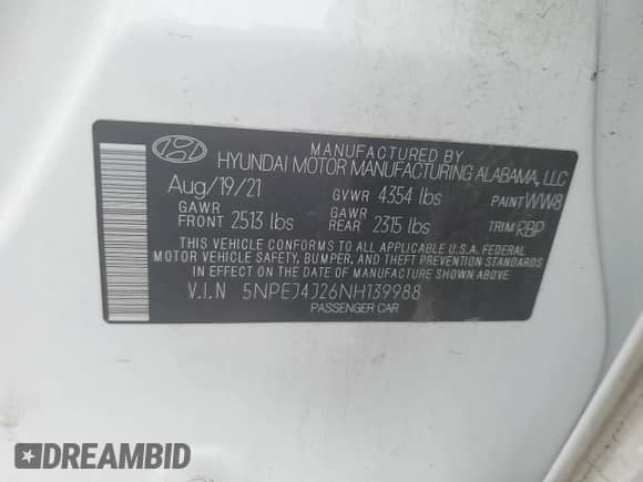 2022 Hyundai Sonata Sport с VIN 5NPEJ4J26NH139988, выставлен на аукционе Copart как лот 55072424 с пробегом 58 303 миль миль и Списание • Salvage title. История ставок и продаж доступна на DreamBid. Изображение 12.