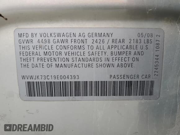 ✅ 2009 Volkswagen Passat Komfort • VIN: WVWJK73C19E004393 • Lot: 90436465. Wystawiony na Copart z przebiegiem 196 101 mil. Bezpłatny archiwum sprzedaży aukcyjnych z USA i szczegółowy raport historii pojazdu na DreamBid. Zdjęcie 12.