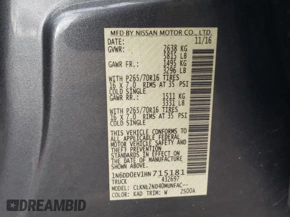 ✅ 2017 Nissan Frontier Pro-4X • VIN: 1N6DD0EV1HN715181 • Lot: 89469805. Wystawiony na Copart z przebiegiem 205 828 mil. Bezpłatny archiwum sprzedaży aukcyjnych z USA i szczegółowy raport historii pojazdu na DreamBid. Zdjęcie 12.