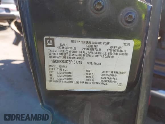 2003 Chevrolet Silverado 2500HD LS with VIN 1GCHK23U73F167710, listed as a IAAI auction lot 43496838 with 270,504 mi miles and . Bid and sale history available at DreamBid. Image 9.