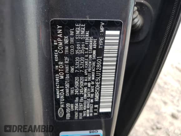 2020 Hyundai Palisade Limited с VIN KM8R5DHE5LU128601, выставлен на аукционе Copart как лот 66759034 с пробегом 67 649 миль миль и Списание • Salvage title. История ставок и продаж доступна на DreamBid. Изображение 13.