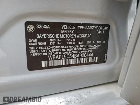 ✅ 2011 BMW 3 Series 335i xDrive • VIN: WBAPL5C54BA920444 • Lot: 95112105. Wystawiony na Copart z przebiegiem Nie podano. Bezpłatny archiwum sprzedaży aukcyjnych z USA i szczegółowy raport historii pojazdu na DreamBid. Zdjęcie 13.