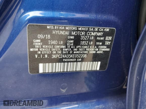 ✅ 2019 Hyundai Accent SEL • VIN: 3KPC24A35KE052208 • Lot: 47348995. Listed on Copart with 53,907 mi. Free auction sales archive from the USA and detailed vehicle history report at DreamBid. Image 14.