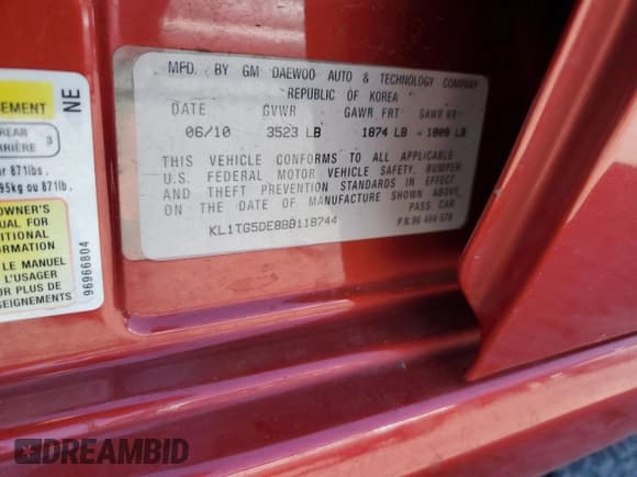 ✅ 2011 Chevrolet Aveo 2LT • VIN: KL1TG5DE8BB118744 • Lot: 49733895. Wystawiony na Copart z przebiegiem 94 808 mil. Bezpłatny archiwum sprzedaży aukcyjnych z USA i szczegółowy raport historii pojazdu na DreamBid. Zdjęcie 13.