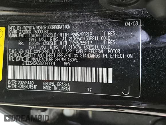 ✅ 2008 Toyota Highlander Sport • VIN: JTEES43A582080001 • Лот: 43943619. Опубликован ранее на IAAI с пробегом 146 951 миль. Бесплатный доступ к архиву аукционных продаж из США и подробный отчёт об истории автомобиля на DreamBid. Изображение 1.