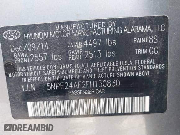 ✅ 2015 Hyundai Sonata SE • VIN: 5NPE24AF2FH150830 • Lot: 43489970. Listed on IAAI with 138,921 mi. Free auction sales archive from the USA and detailed vehicle history report at DreamBid. Image 9.