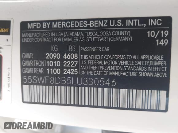 ✅ 2020 Mercedes-Benz C 300 • VIN: 55SWF8DB5LU330546 • Lot: 42998162. Wystawiony na IAAI z przebiegiem 45 293 mil. Bezpłatny archiwum sprzedaży aukcyjnych z USA i szczegółowy raport historii pojazdu na DreamBid. Zdjęcie 9.
