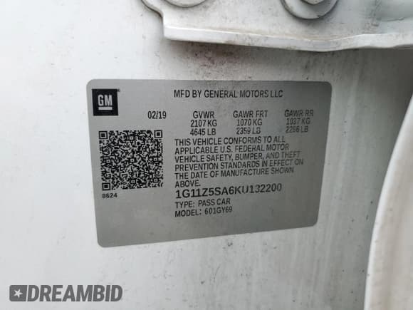 ✅ 2019 Chevrolet Impala LT • VIN: 1G11Z5SA6KU132200 • Лот: 52317934. Опубликован ранее на Copart с пробегом 113 696 миль. Бесплатный доступ к архиву аукционных продаж из США и подробный отчёт об истории автомобиля на DreamBid. Изображение 14.