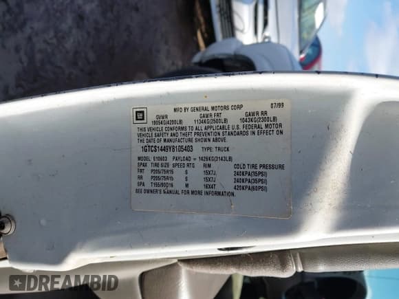 ✅ 2000 GMC Sonoma SLS 1SE • VIN: 1GTCS1449Y8105403 • Lot: 41629195. Listed on IAAI with 234,069 mi. Free auction sales archive from the USA and detailed vehicle history report at DreamBid. Image 9.