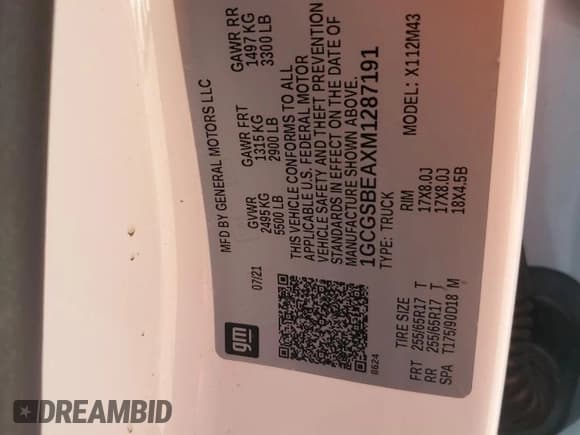 ✅ 2021 Chevrolet Colorado 2WD Work Truck • VIN: 1GCGSBEAXM1287191 • Lot: 63429265. Listed on Copart with 50,645 mi. Free auction sales archive from the USA and detailed vehicle history report at DreamBid. Image 13.