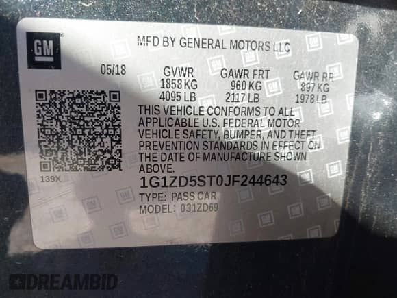 2018 Chevrolet Malibu LT z VIN 1G1ZD5ST0JF244643, wystawiony jako IAAI lot #43475110 z przebiegiem 137 932 mil mil oraz . Historia ofert i sprzedaży dostępna na DreamBid. Obrazek 9.