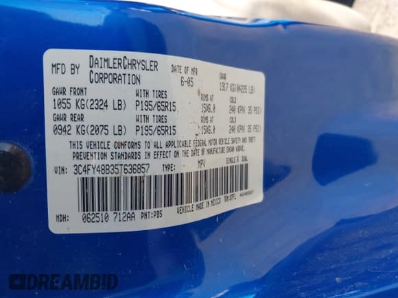 ✅ 2005 Chrysler PT Cruiser • VIN: 3C4FY48B35T636857 • Lot: 43185974. Listed on IAAI with 83,265 mi. Free auction sales archive from the USA and detailed vehicle history report at DreamBid. Image 9.