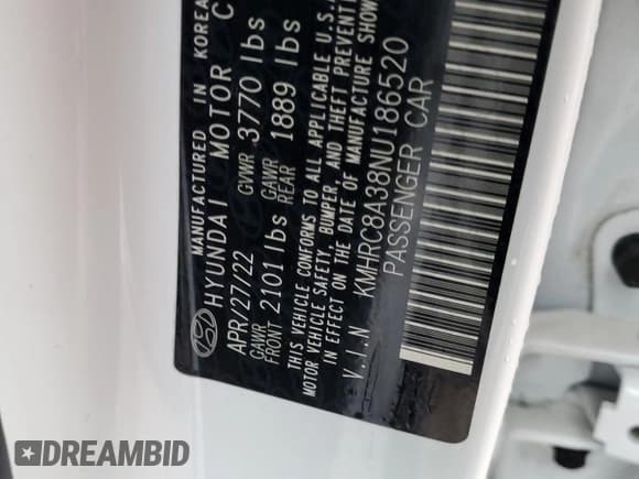 ✅ 2022 Hyundai Venue Limited • VIN: KMHRC8A38NU186520 • Lot: 49879545. Listed on Copart with 51,652 mi. Free auction sales archive from the USA and detailed vehicle history report at DreamBid. Image 13.