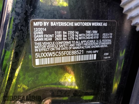 ✅ 2015 BMW X4 xDrive35i • VIN: 5UXXW5C55F0E88521 • Lot: 88212125. Listed on Copart with 63,127 mi. Free auction sales archive from the USA and detailed vehicle history report at DreamBid. Image 13.