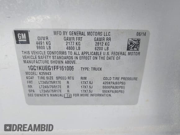 ✅ 2015 Chevrolet Silverado 2500HD Work Truck • VIN: 1GC1KUEG1FF161006 • Lot: 41614510. Listed on IAAI with 47,166 mi. Free auction sales archive from the USA and detailed vehicle history report at DreamBid. Image 9.