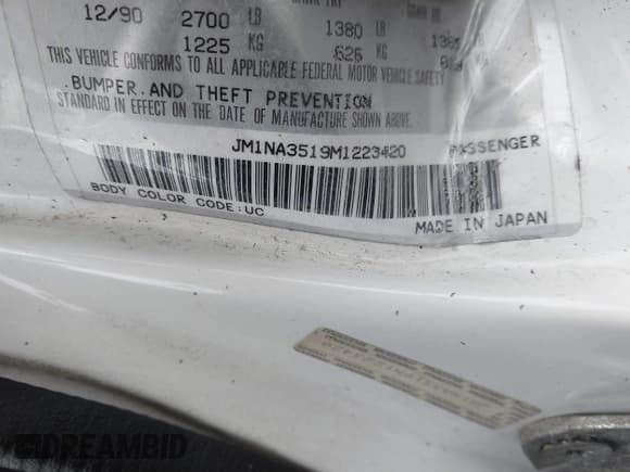 ✅ 1991 Mazda MX-5 Miata Special Edition • VIN: JM1NA3519M1223420 • Лот: 43771510. Опубликован ранее на IAAI с пробегом 138 092 миль. Бесплатный доступ к архиву аукционных продаж из США и подробный отчёт об истории автомобиля на DreamBid. Изображение 9.