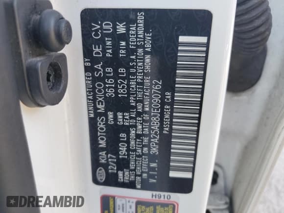 ✅ 2018 Kia Rio S • VIN: 3KPA25AB8JE090762 • Lot: 92921415. Wystawiony na Copart z przebiegiem 104 801 mil. Bezpłatny archiwum sprzedaży aukcyjnych z USA i szczegółowy raport historii pojazdu na DreamBid. Zdjęcie 12.