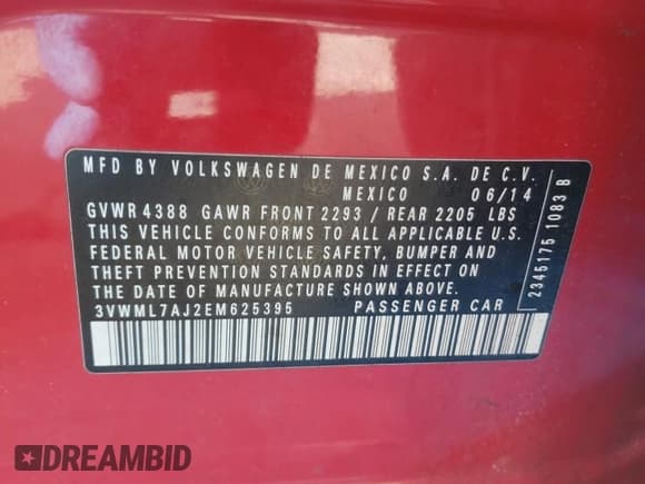 ✅ 2014 Volkswagen Jetta TDI • VIN: 3VWML7AJ2EM625395 • Lot: 42326045. Listed on Copart with 88,889 mi. Free auction sales archive from the USA and detailed vehicle history report at DreamBid. Image 12.