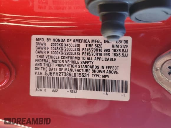 ✅ 2006 Honda Element • VIN: 5J6YH27386L015631 • Lot: 45895825. Listed on Copart with 64,035 mi. Free auction sales archive from the USA and detailed vehicle history report at DreamBid. Image 13.