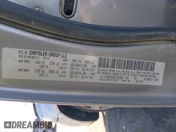 ✅ 2015 Dodge Journey Crossroad • VIN: 3C4PDDGG6FT533267 • Lot: 43695333. Listed on IAAI with 129,039 mi. Free auction sales archive from the USA and detailed vehicle history report at DreamBid. Image 9.