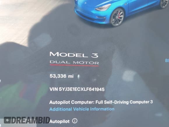 ✅ 2020 Tesla Model 3 Performance • VIN: 5YJ3E1ECXLF641945 • Lot: 41337826. Wystawiony na IAAI z przebiegiem 53 336 mil. Bezpłatny archiwum sprzedaży aukcyjnych z USA i szczegółowy raport historii pojazdu na DreamBid. Zdjęcie 7.