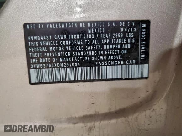 ✅ 2013 Volkswagen Jetta Hybrid • VIN: 3VW637AJXDM297084 • Lot: 93389015. Wystawiony na Copart z przebiegiem 93 786 mil. Bezpłatny archiwum sprzedaży aukcyjnych z USA i szczegółowy raport historii pojazdu na DreamBid. Zdjęcie 12.