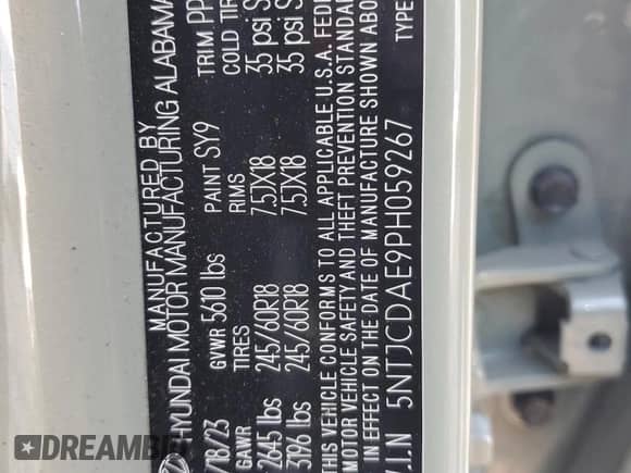 2023 Hyundai Santa Cruz SEL с VIN 5NTJCDAE9PH059267, выставлен на аукционе Copart как лот 79508144 с пробегом 62 665 миль миль и Списание • Salvage title. История ставок и продаж доступна на DreamBid. Изображение 12.