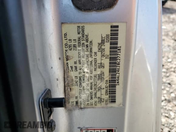 ✅ 2008 Nissan Altima S • VIN: 1N4AL24E28C277181 • Lot: 91017295. Listed on Copart with 204,052 mi. Free auction sales archive from the USA and detailed vehicle history report at DreamBid. Image 12.