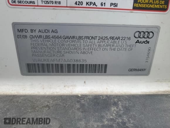 ✅ 2010 Audi A3 Premium Plus • VIN: WAUKEAFM7AA038635 • Lot: 70865645. Wystawiony na Copart z przebiegiem 164 052 mil. Bezpłatny archiwum sprzedaży aukcyjnych z USA i szczegółowy raport historii pojazdu na DreamBid. Zdjęcie 12.