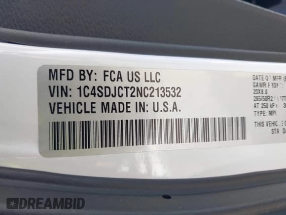 ✅ 2022 Dodge Durango R/T • VIN: 1C4SDJCT2NC213532 • Lot: 42193553. Listed on IAAI with 39,441 mi. Free auction sales archive from the USA and detailed vehicle history report at DreamBid. Image 9.