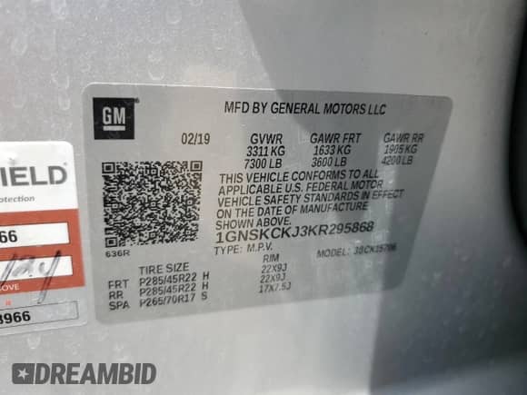 2019 Chevrolet Tahoe Premier z VIN 1GNSKCKJ3KR295868, wystawiony jako Copart lot #53320585 z przebiegiem 90 370 mil mil oraz Szkoda całkowita • Salvage title. Historia ofert i sprzedaży dostępna na DreamBid. Obrazek 14.