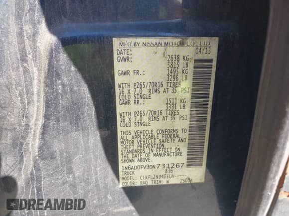 2013 Nissan Frontier SV z VIN 1N6AD0FV9DN731267, wystawiony jako IAAI lot #43354810 z przebiegiem 93 049 mil mil oraz . Historia ofert i sprzedaży dostępna na DreamBid. Obrazek 9.