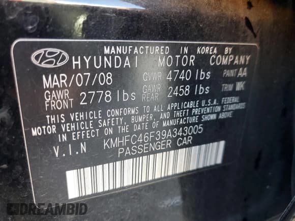 ✅ 2009 Hyundai Azera Limited • VIN: KMHFC46F39A343005 • Lot: 91314205. Listed on Copart with 95,938 mi. Free auction sales archive from the USA and detailed vehicle history report at DreamBid. Image 12.